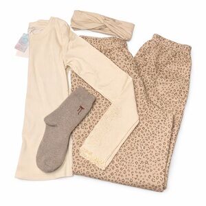 Pink Rose Ribbed Ivory Top + Hippie Rose Leopard Lounge Pants Bundle S